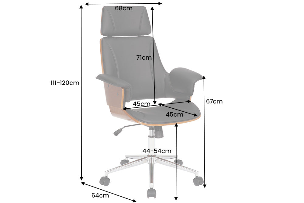 Bürostuhl MANHATTAN 45-56cm drehbar Kunstleder und Walnussholz