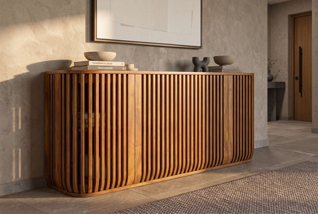 Sideboard SCULPTURA 170cm open slatted front rounded edges mango wood brown