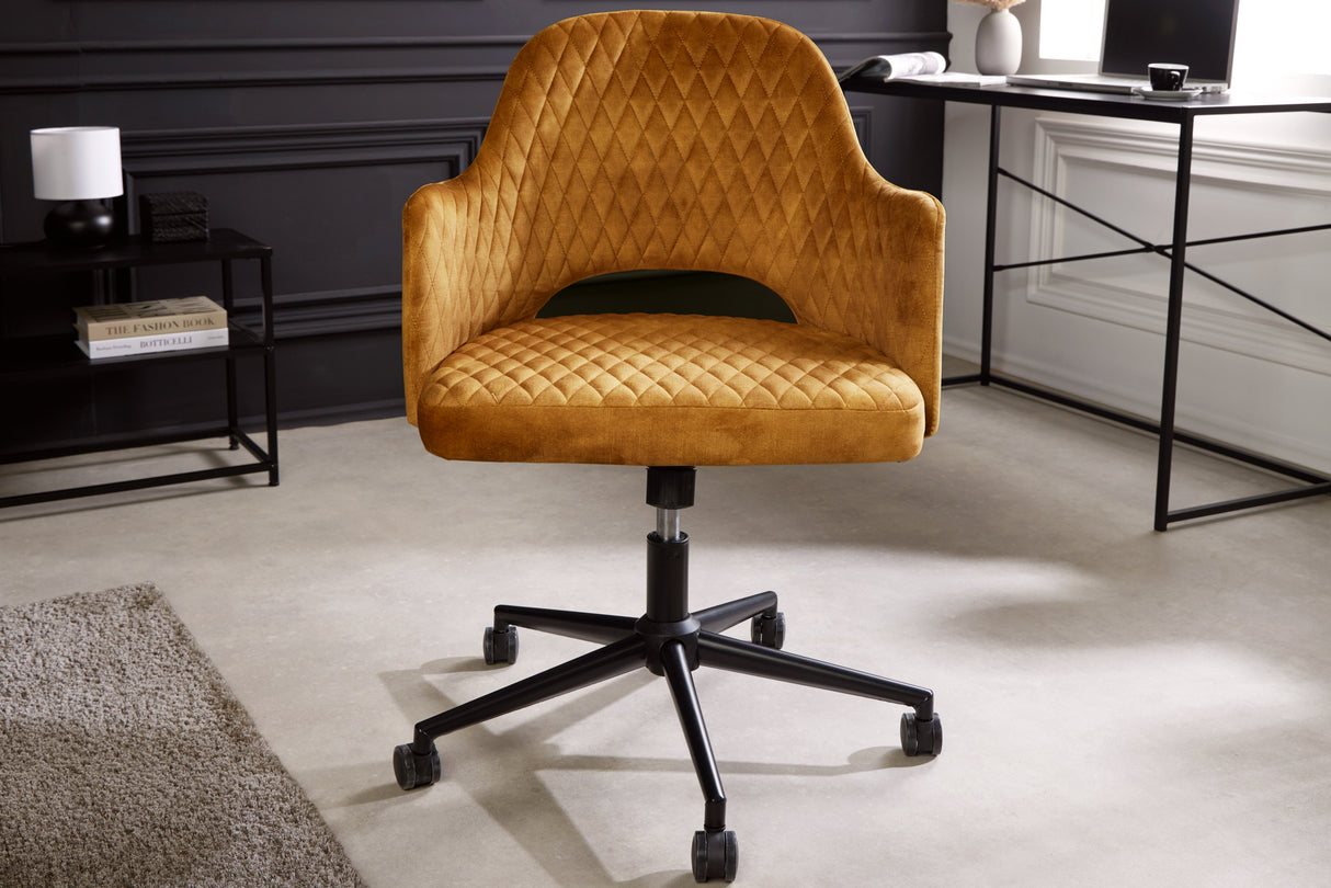 Office chair PARIS 43-50cm decorative quilting mustard yellow