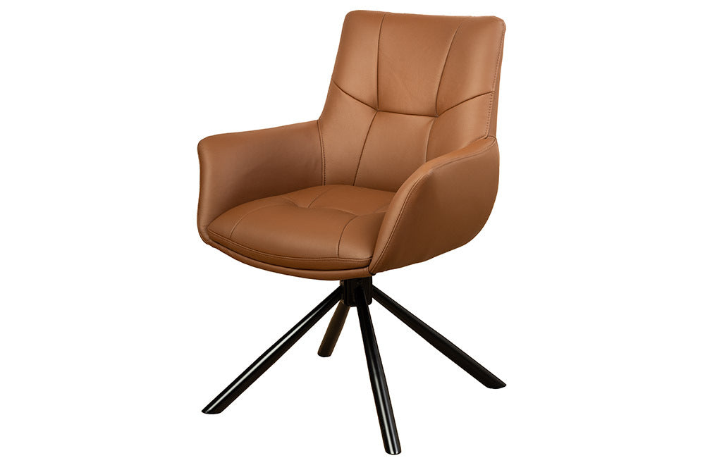 Swivel chair SIGNATURE 360° w/ armrests spring core leather cognac rotatable