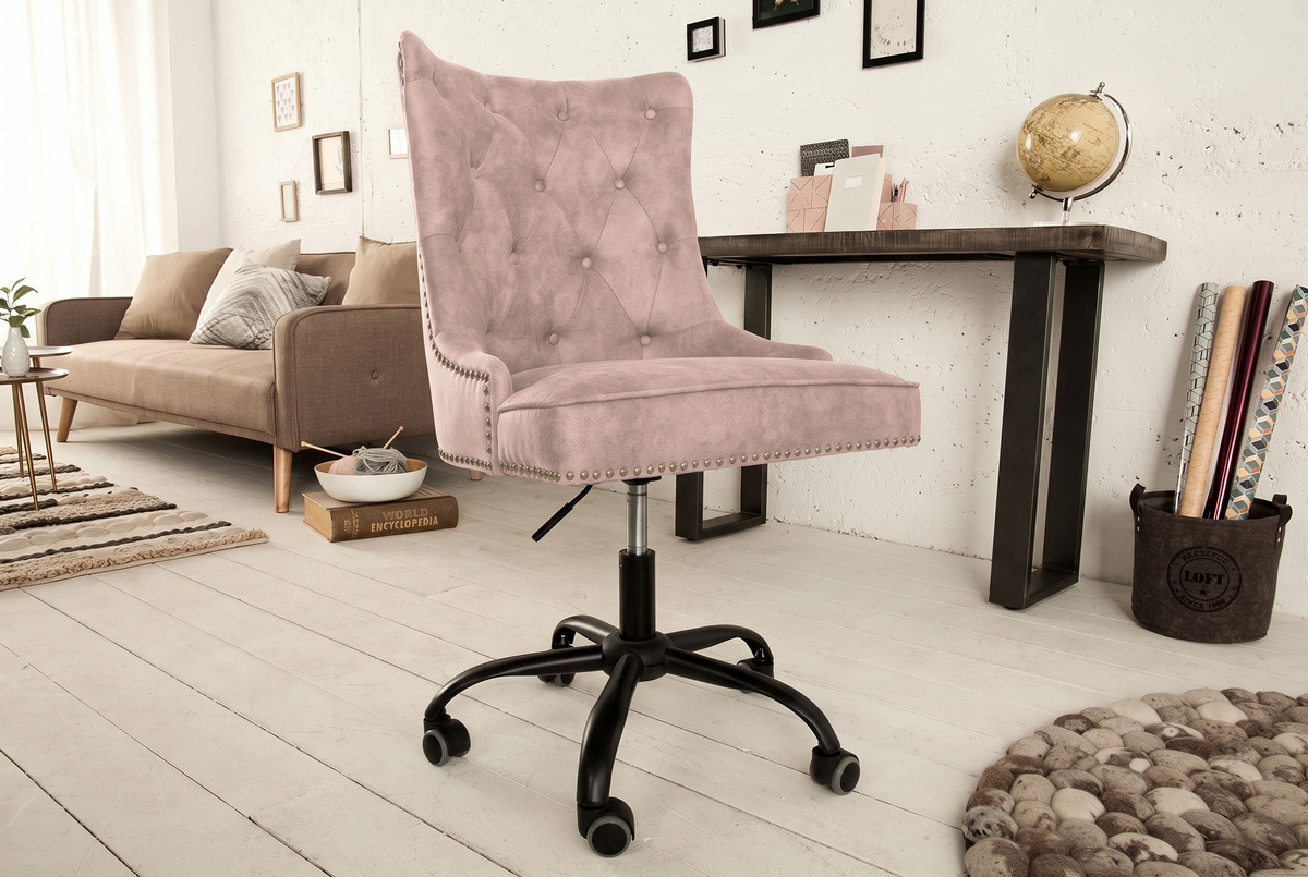 Bürostuhl VICTORIAN 49-57cm Mikrofaser Vintage Taupe im Chesterfield-Stil