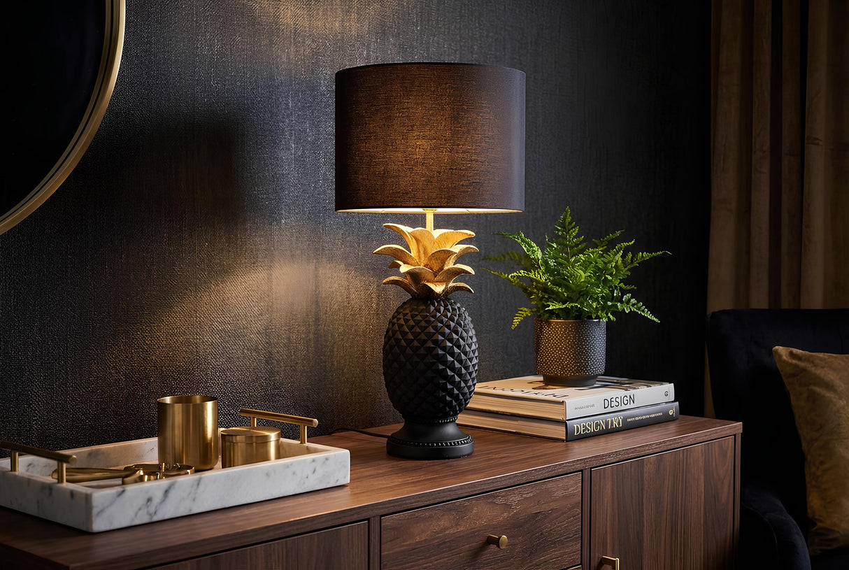 Table lamp PINEAPPLE 50cm w/ shade black gold