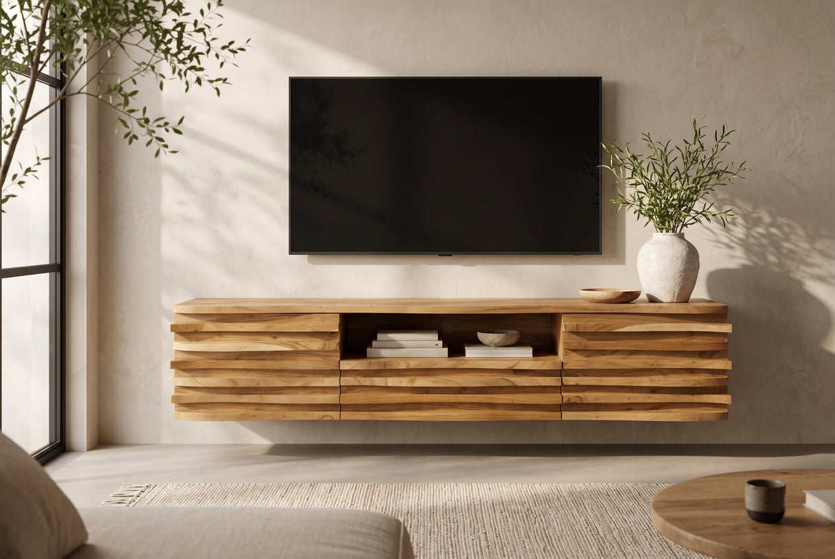 TV lowboard RELIEF 200cm hanging acacia wood natural