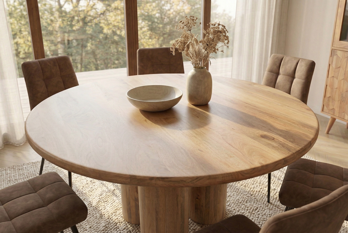 Dining table ART DECO Ø 140cm round natural massive mango wood