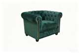 Armchair CHESTERFIELD antique look velvet emerald green