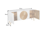 Sideboard AURUM 180cm textured front gold circle accent mango wood white gold metal feet
