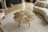 Couchtisch GINKGO LEAVES 95cm gold mit schwarzen Beinen