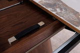 Dining table UNIQUE 160-200cm extendable walnut wood look ceramic top natural stone look