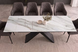 Esstisch EUPHORIA 180-220-260cm ausziehbar, Carrara Oro Keramik in Marmoroptik mit schwarzem Sternenfuß