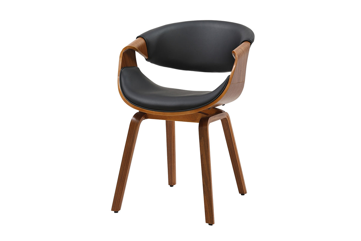 Stuhl ORGANIC mit Armlehnen Kunstleder schwarz und Walnussholz-Optik Gestell Retro-Stil