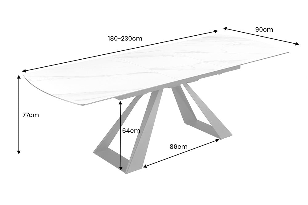 Dining table CONCORD 180-230cm extendable marble look white ceramic tempered glass