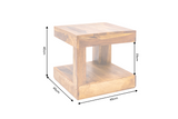 Coffee table GIANT S 45x45cm w/ open storage shelf sheesham wood natural stone finish