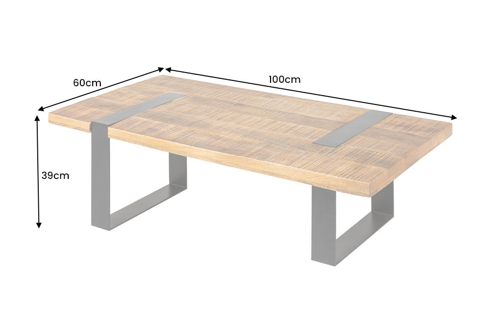 Table basse IRON CRAFT 100cm bois de manguier 45mm