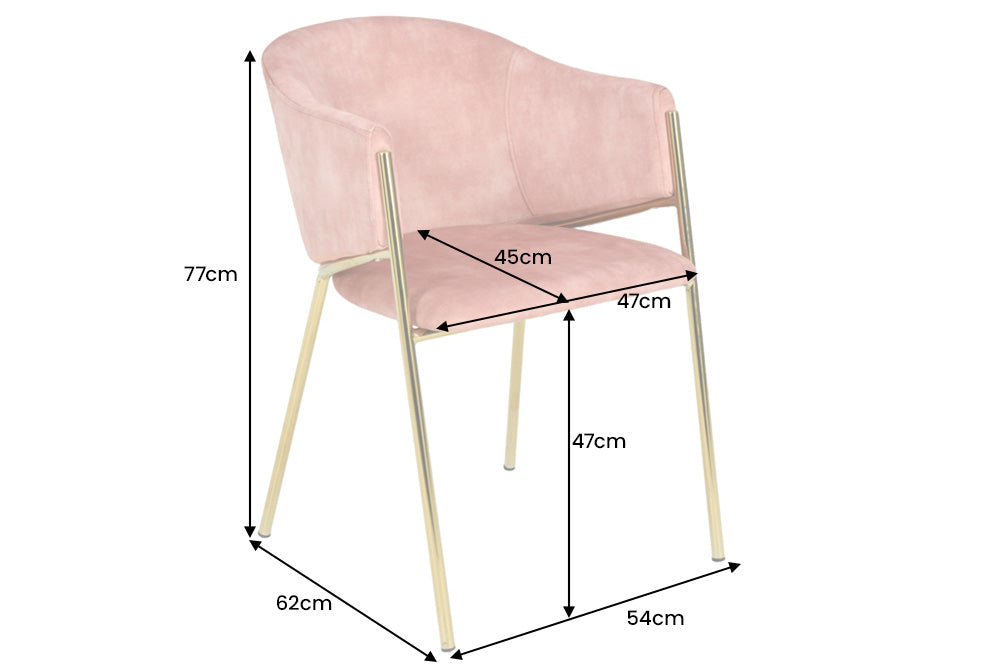Stuhl NOBLESSE mit Armlehnen Samt rosa goldene Beine