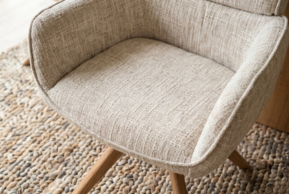 Swivel chair UNIQUE 180° auto-return w/ armrests chenille fabric beige natural