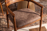 Chair KENNEDY upholstered seat w/ armrests sheesham wood stone finish brown