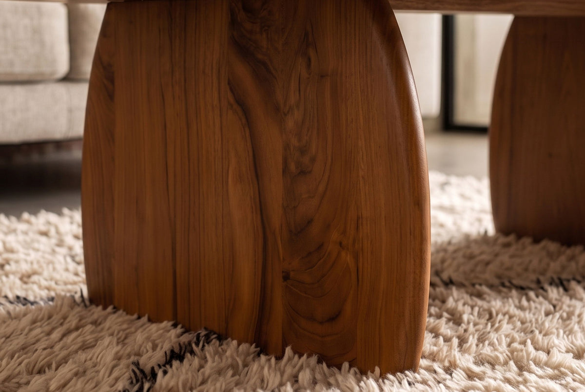 Coffee table SCULPTURA 110cm sculptural shape acacia wood brown