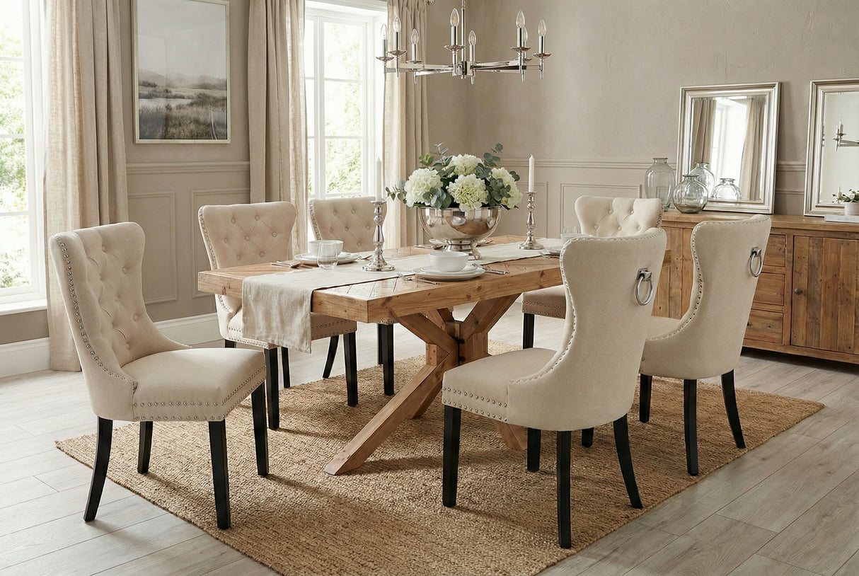 Chair CASTLE w/ comfort handle linen fabric beige in baroque style