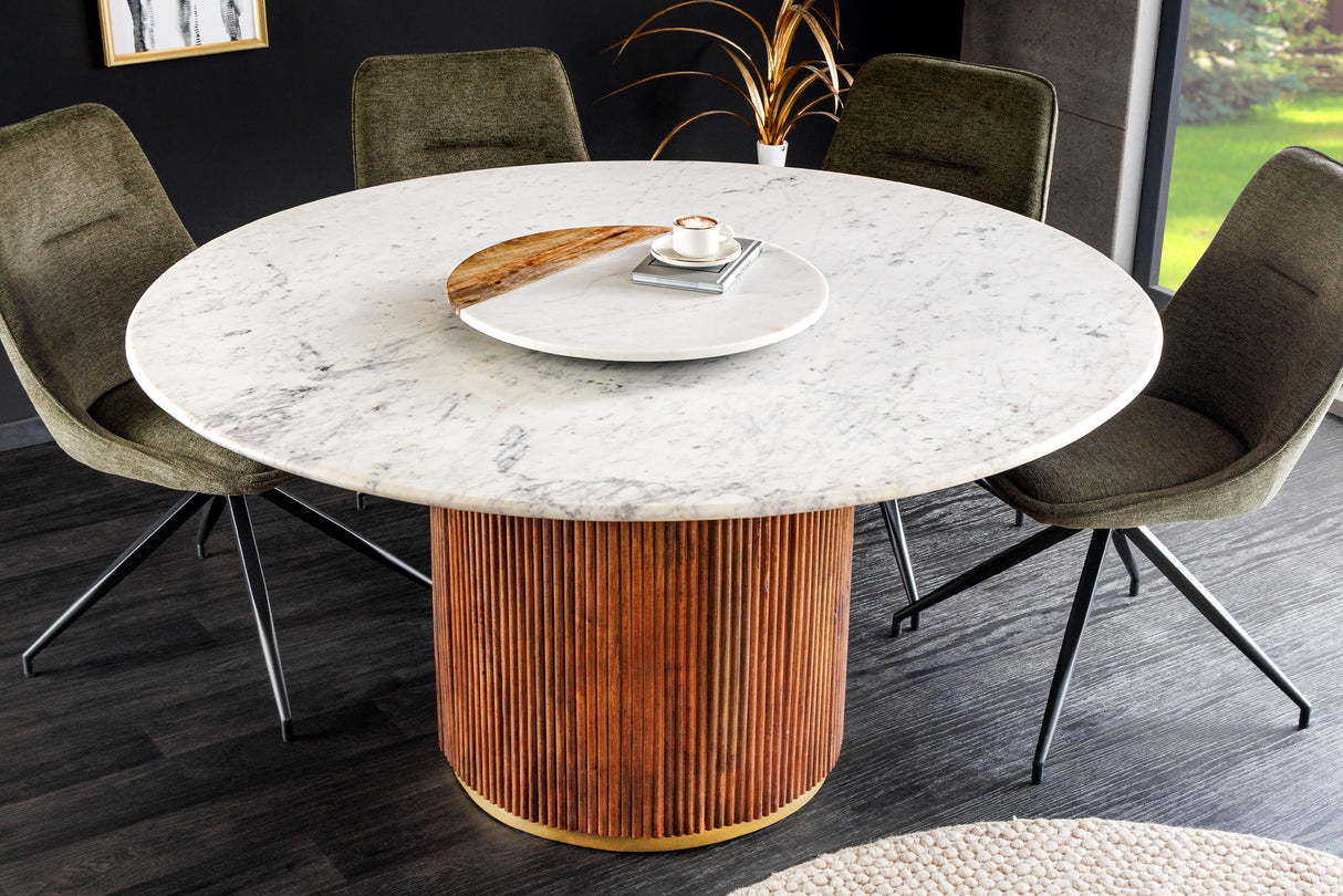 Dining table GATSBY 140cm round mango wood marble