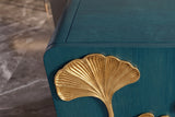 Sideboard GINKGO 160cm 3D ginkgo leaf front mango wood turquoise w/ gold metal frame