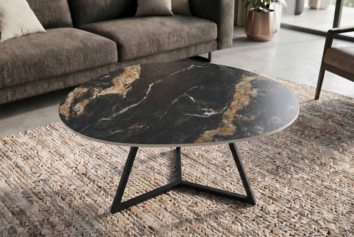 Couchtisch MARVELOUS 90cm Aurora Oro Keramik Schwarzgold Sand