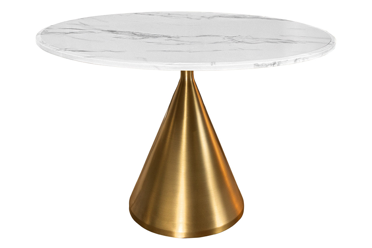 Esstisch ELEGANCIA 130cm rund Gestell gold weiß Marmoroptik