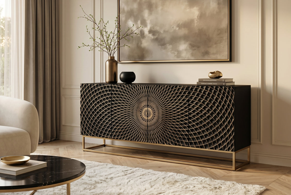 Sideboard ILLUSION 180cm 3D mango schwarz
