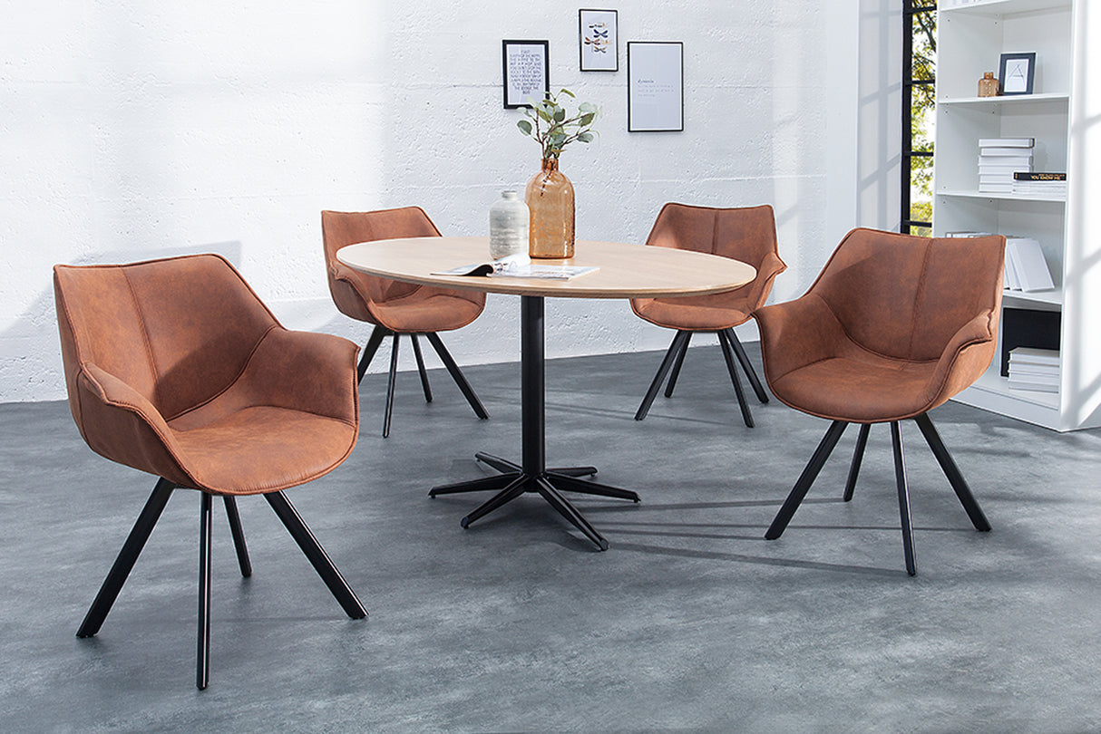 Swivel chair THE DUTCH RETRO rotatable 180° antique brown black legs