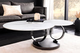 Couchtisch DANCING RINGS 80-135cm drehbar Keramikplatte weiß Marmoroptik