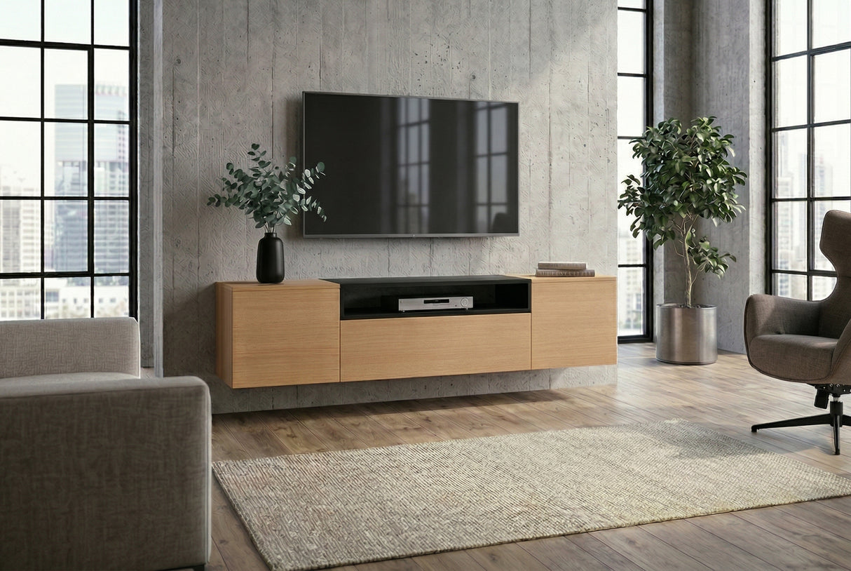 TV-Wand LOFT 160 cm hängend natur schwarz