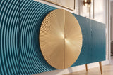 Sideboard AURUM 180cm textured front gold circle accent mango wood turquoise gold metal feet