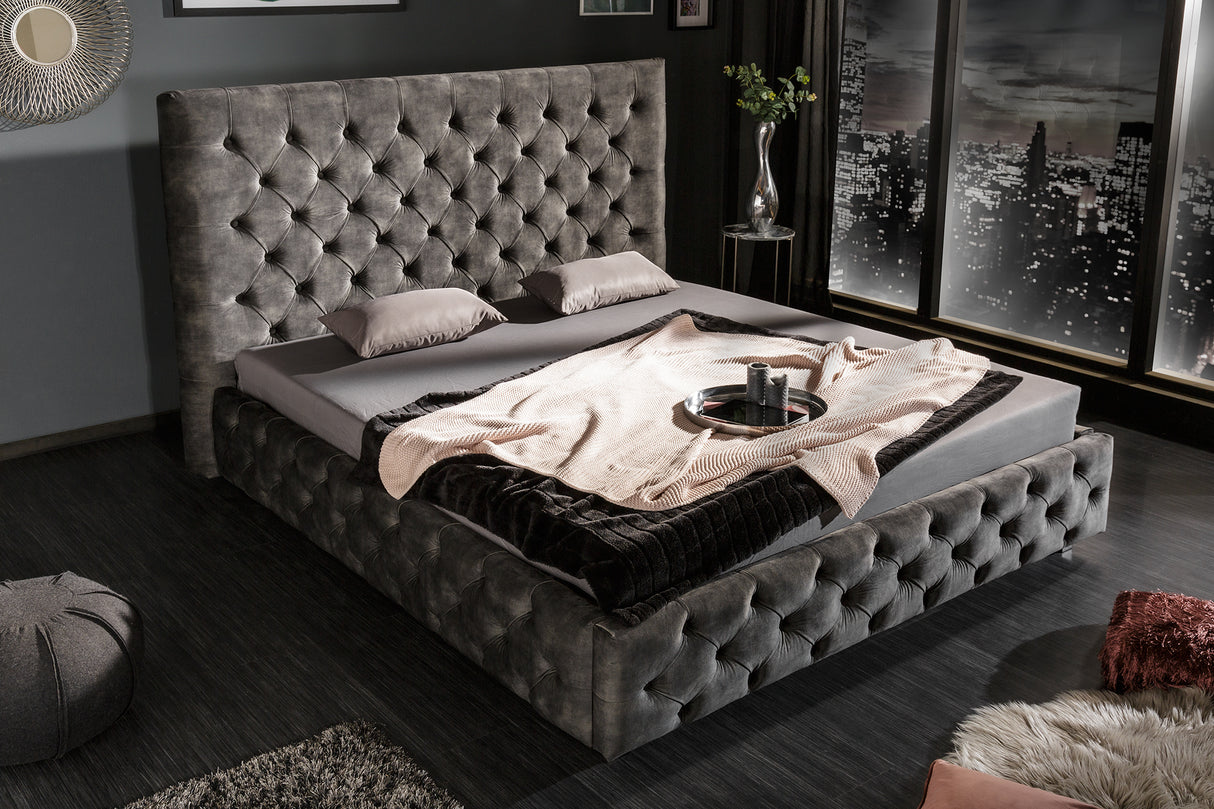 Bett PARIS CHESTERFIELD 180x200cm Samt olivgrau