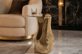 Beistelltisch WILDLIFE KROKODIL, runder Couchtisch, 50 cm Durchmesser, gehärtetes Glas, Gold