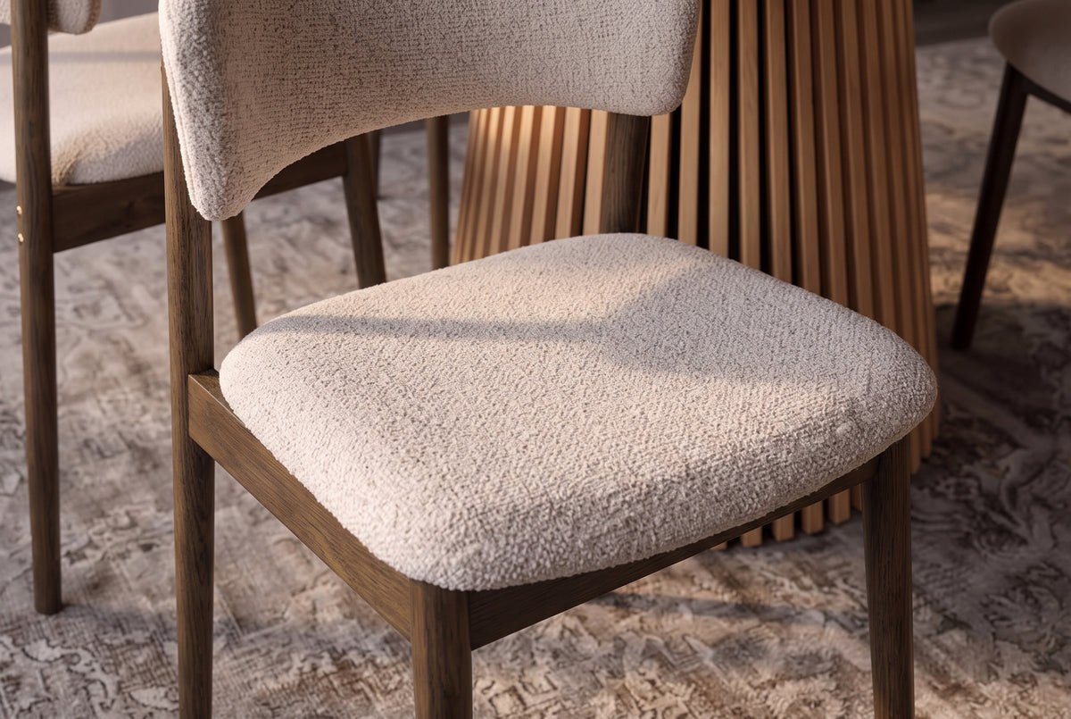 Chair VALHALLA WOOD textured fabric beige and oak wood brown