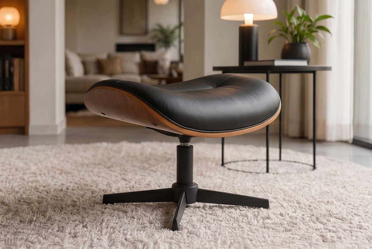 Hocker VOGUE drehbar 360° Pappel furniert Kunstleder schwarzbraun