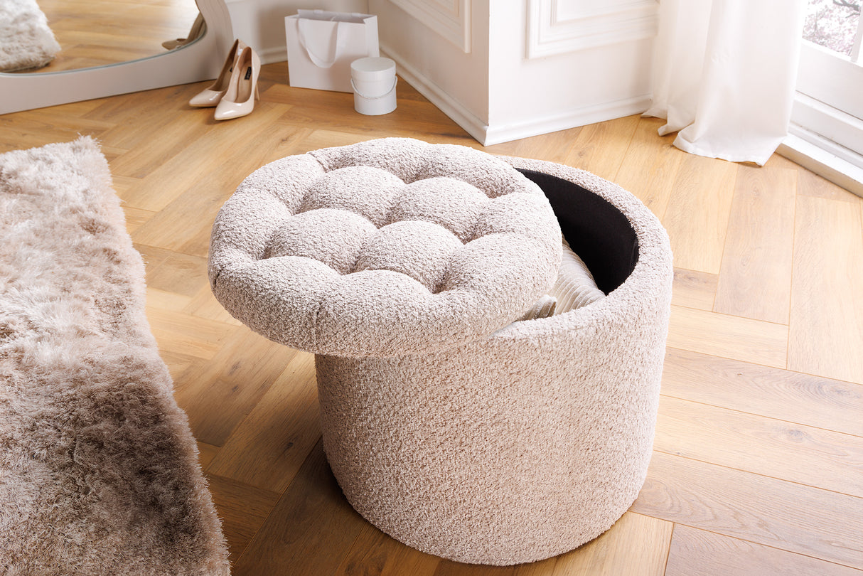 Stool MODERN BAROCK STORAGE 50cm bouclé champagne