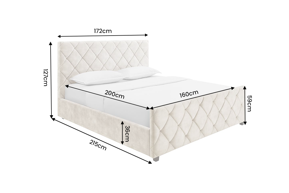 Bed ELYSIUM 160x200cm w/ storage space and slatted frame diamond pattern velvet champagne beige