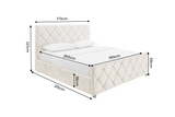 Bed ELYSIUM 160x200cm w/ storage space and slatted frame diamond pattern velvet champagne beige