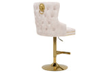 Bar stool CASTLE height adjustable w/ lion´s head handle velvet beige golden legs in baroque style