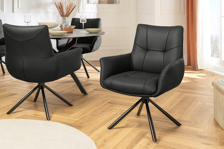 Swivel chair SIGNATURE 360° w/ armrests spring core leather black rotatable