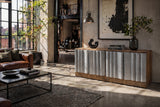 TV-Board ZALVERO 150cm Mangoholz Aluminiumfront natur silber