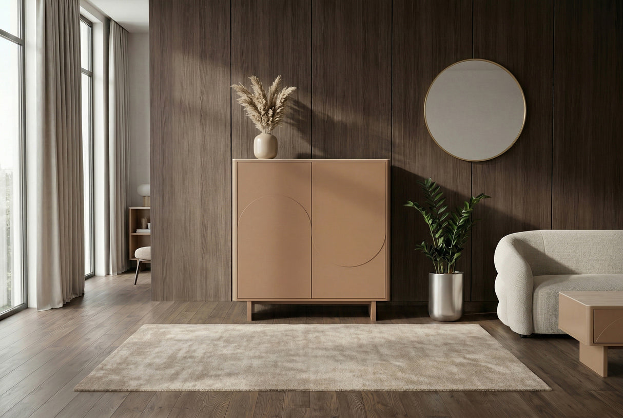 Highboard SAVOY 130cm 3D natural w/ travertine marble ceramic top
