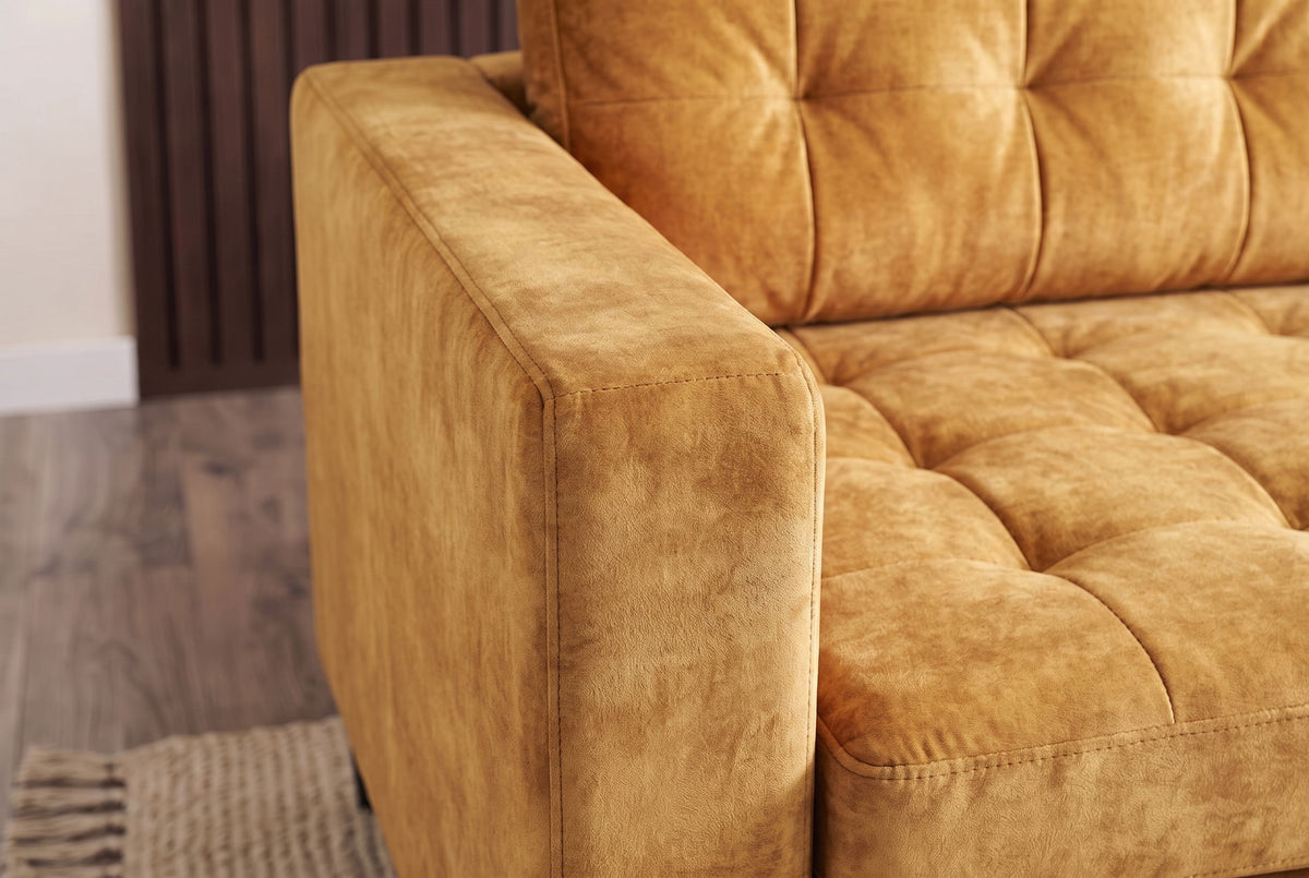 Corner sofa STOCKHOLM 220cm 3-seater w/ ottoman button tufted look velvet mustard yellow