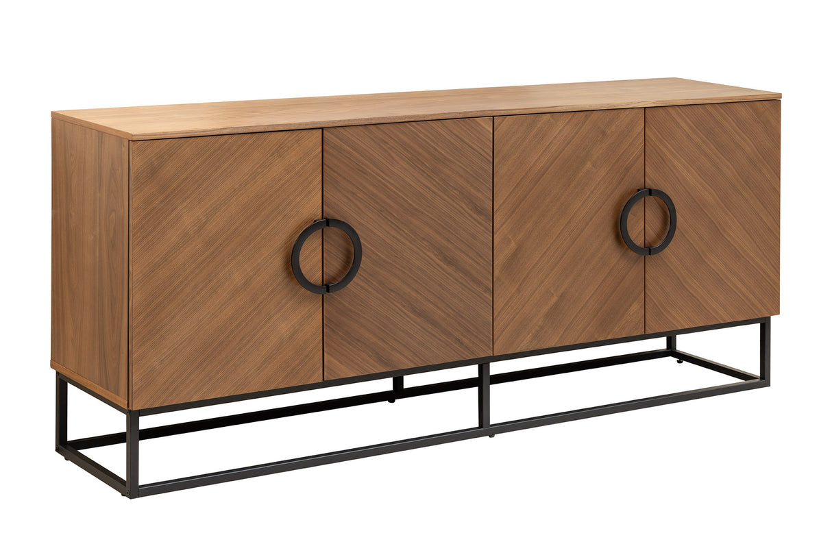 Sideboard GRANDEZZA 180cm walnut wood look w/ black metal frame