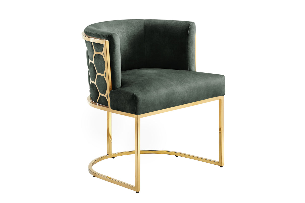 Stuhl ELEGANCE, samtgrün mit goldenem Edelstahlgestell