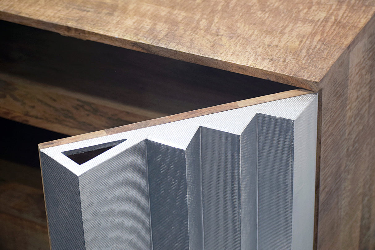 TV-Board ZALVERO 150cm Mangoholz Aluminiumfront natur silber