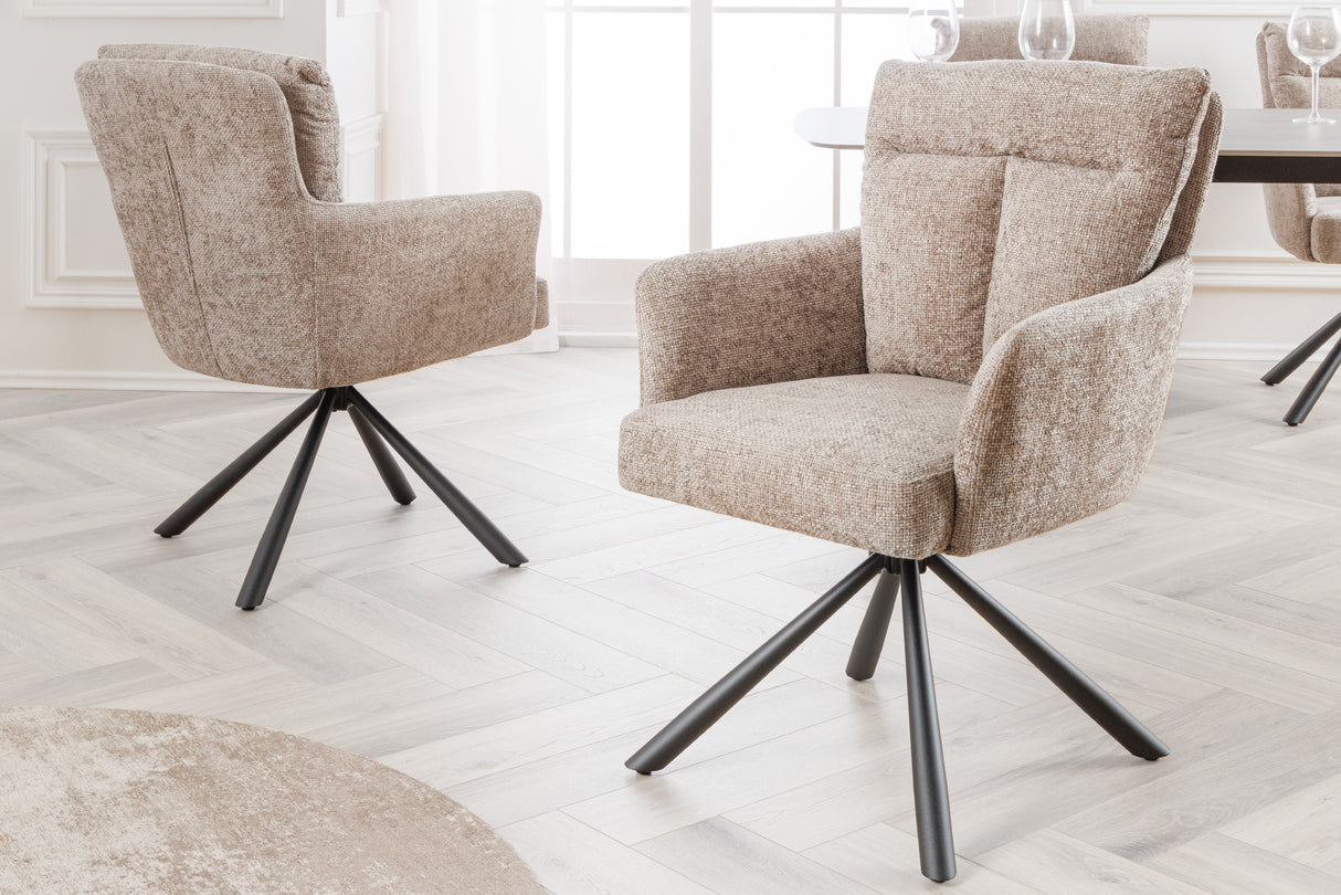 Swivel chair BIG GEORGE 360° with armrests textured fabric champagne greige