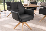 Swivel chair ALMARA 360° auto-return w/ armrests pocket spring core leather black