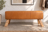 Bench TURNBOCK 120cm mango wood genuine leather cognac brown