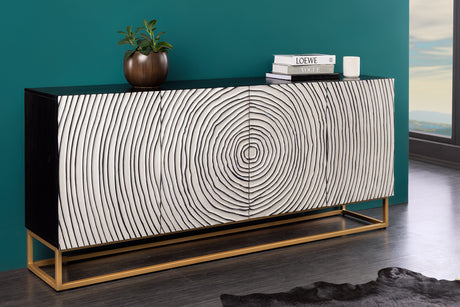 Sideboard ZEN CIRCLE 180cm 3D Mangoholz schwarz weiß